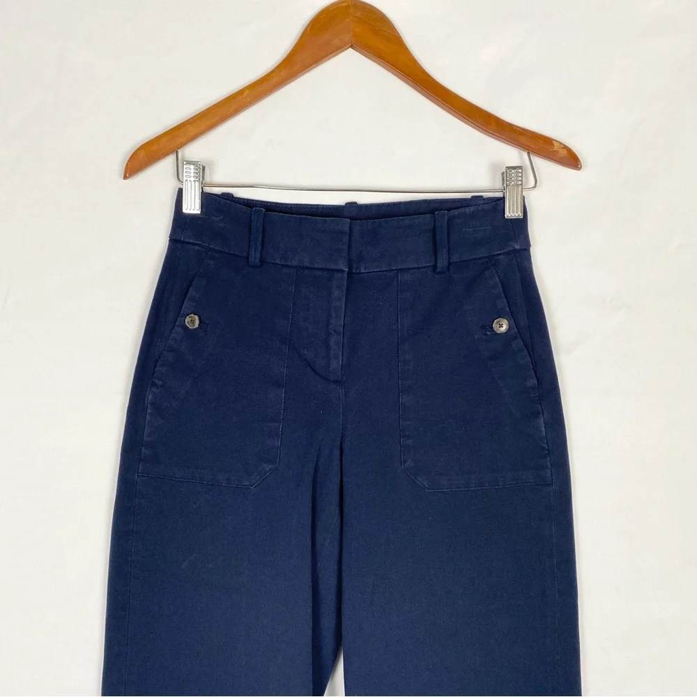 J.Crew Sydney Wide Leg Bi Stretch Cotton Cropped Pants Navy Size 2P High Waisted